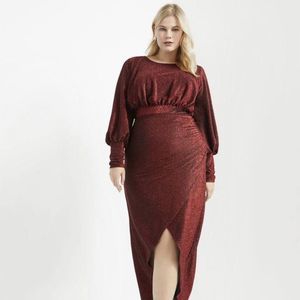 Eloquii Glitter Sparkle Red Maxi Dress leg Split 20W 2X NYE